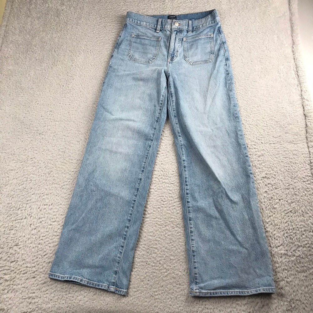 J Crew Wide Leg Jeans Womens 26 Blue Full-Length Slim Patch Pocket Light Wash